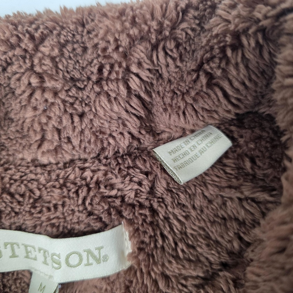 Stetson Jacket Womens Medium Brown Sherpa Fleece Snap Front Collared Teddy - Picture 4 of 9